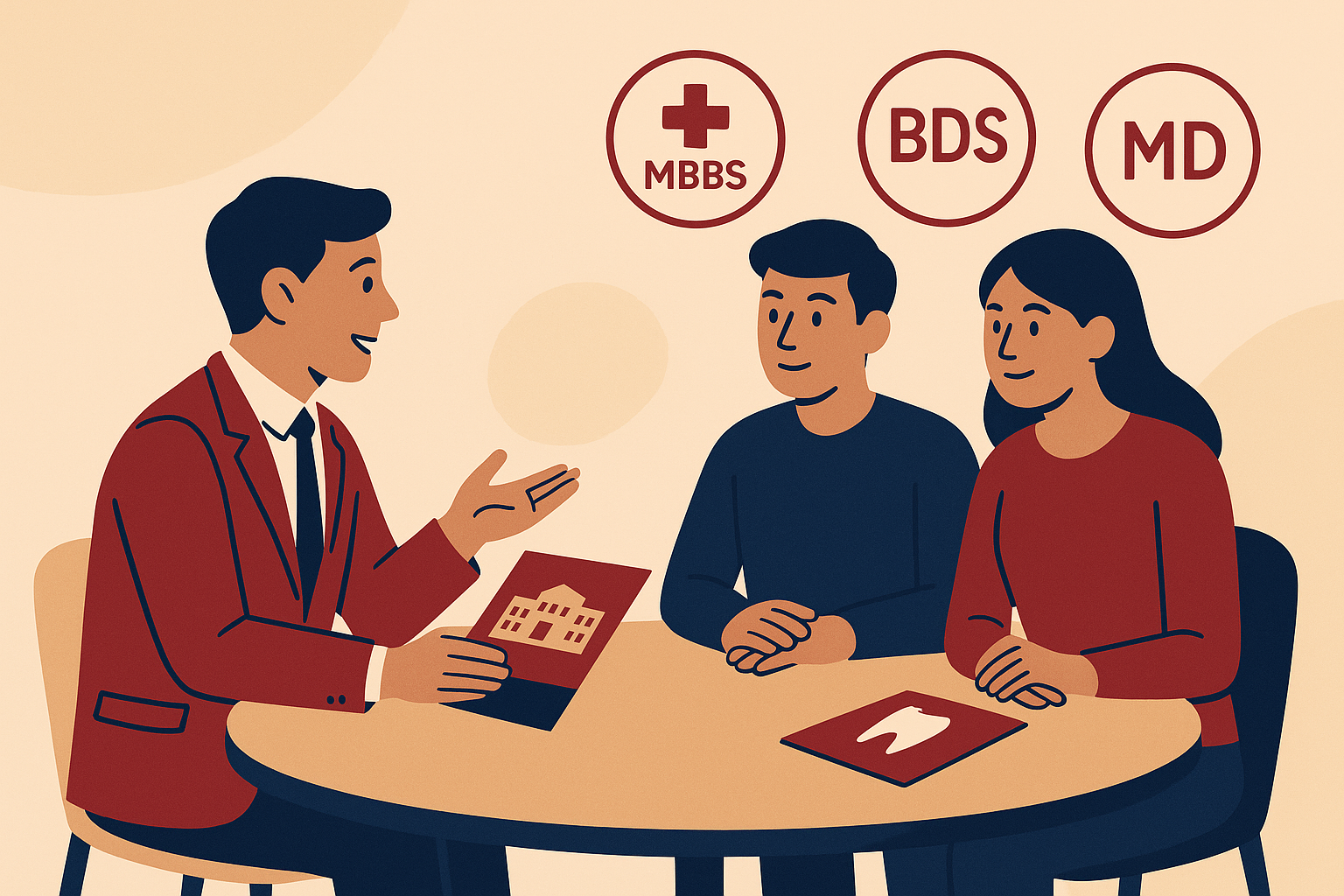 Admissions counselor with program brochures